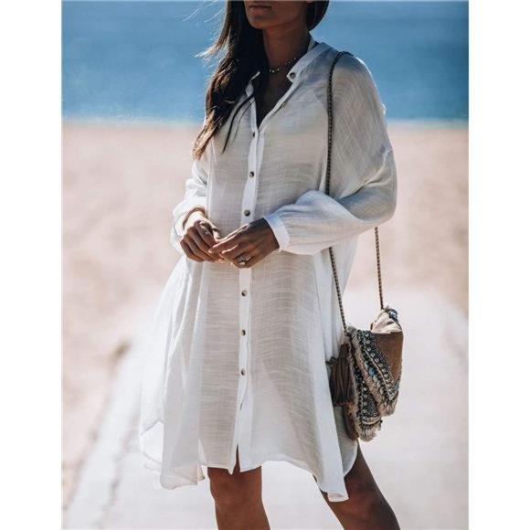 Bathing Suit Cover Ups for Women Bikini Cover Up Beach Shirt Tunic Dress - Picture 3 of 6